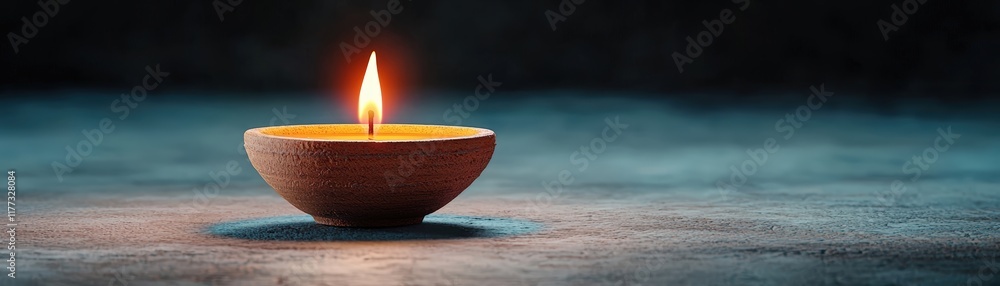 Burning Candle in Simple Bowl Illuminating Dark Background, Soft Light and Warm Glow Burning Candle in Simple Bowl Illuminating Dark Background, Soft Light and Warm Glow