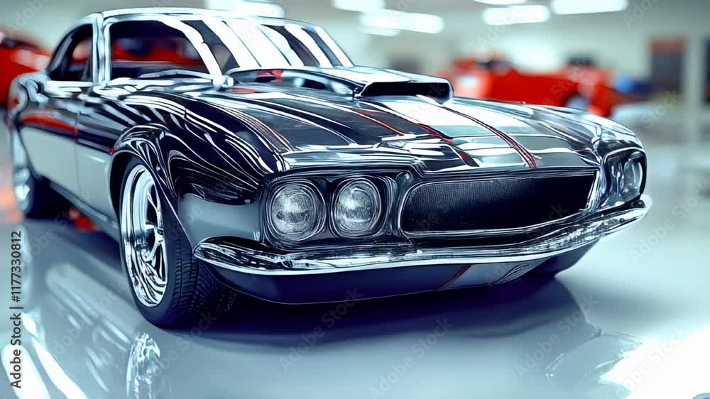 A close-up of the hood of a retro muscle car A close-up of the hood of a retro muscle car