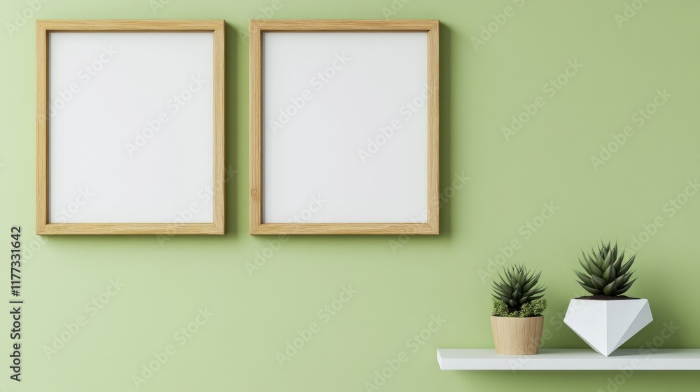 empty wooden frames hanging on a beige colored wall. The frames are modern and stylish. The frames cast a small shadow
empty wooden frames hanging on a beige colored wall. The frames are modern and stylish. The frames cast a small shadow