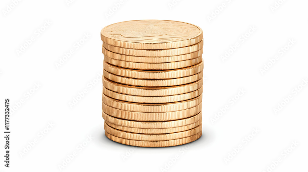 Stack of gold coins on white background; financial success, wealth, prosperity concept; suitable for business, finance, and investment websites. Stack of gold coins on white background; financial success, wealth, prosperity concept; suitable for business, finance, and investment websites.