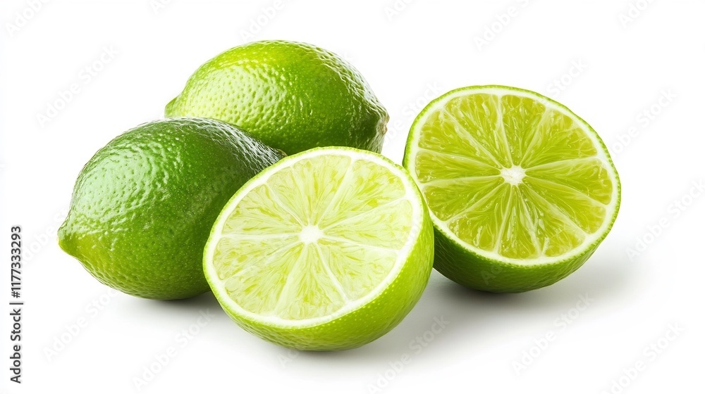 Fresh Limes on White Background for Culinary or Cocktail Use Fresh Limes on White Background for Culinary or Cocktail Use