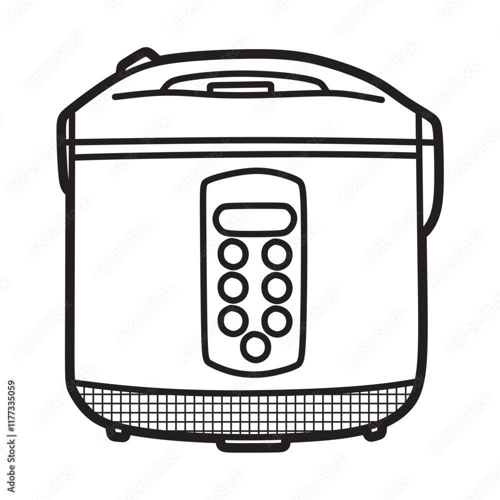 black and white vector image, line art, kitchen utensils, rice cooker black and white vector image, line art, kitchen utensils, rice cooker