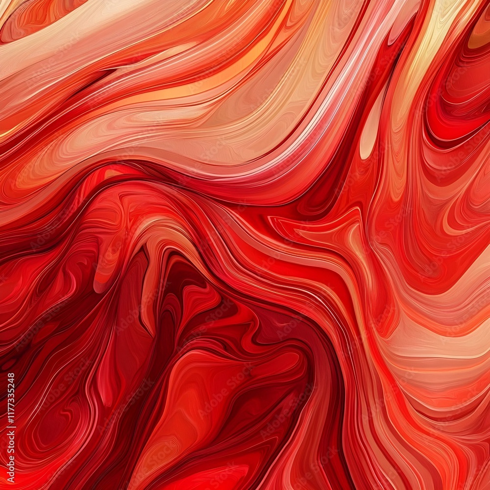 Obraz premium abstract background, Abstract red wave pattern, Fluid red swirl design, Glossy red ripple texture, Shiny red curved surface, Smooth red wave background, Vibrant red abstract art