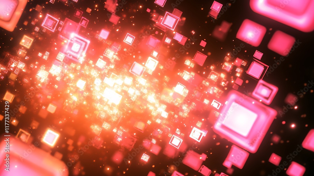Glowing Red Square Abstract Digital Art Glowing Red Square Abstract Digital Art