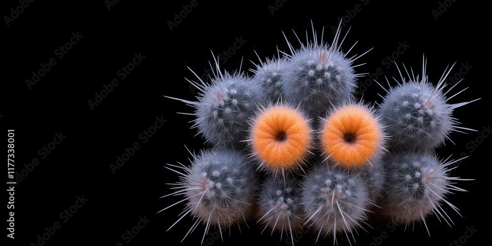 Vibrant Cacti with Bright Orange Spines Against a Dark Background for Botanical Collection Vibrant Cacti with Bright Orange Spines Against a Dark Background for Botanical Collection