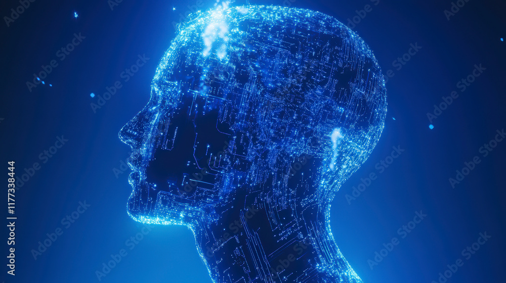Obraz premium Sleek Digital Representation of a Human Head Silhouette - AI and Technology Concept