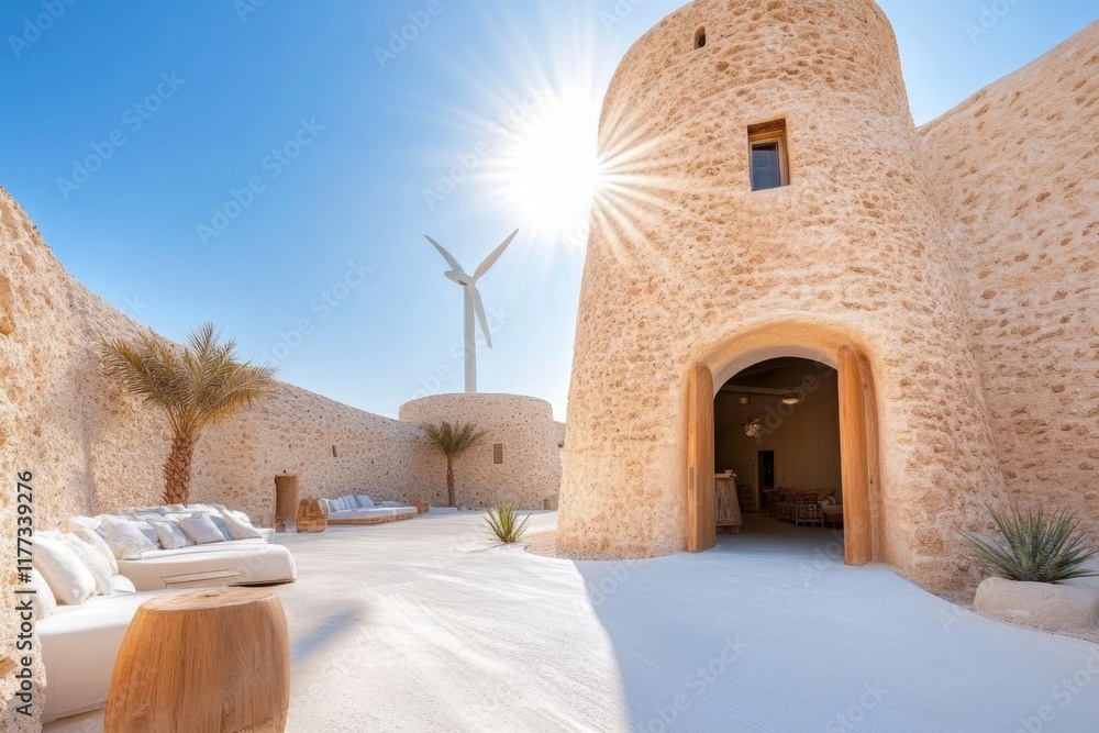 Fototapeta premium A photo of a traditional Emirati wind tower (Barjeel) in the Al Fahidi Historical District, Dubai