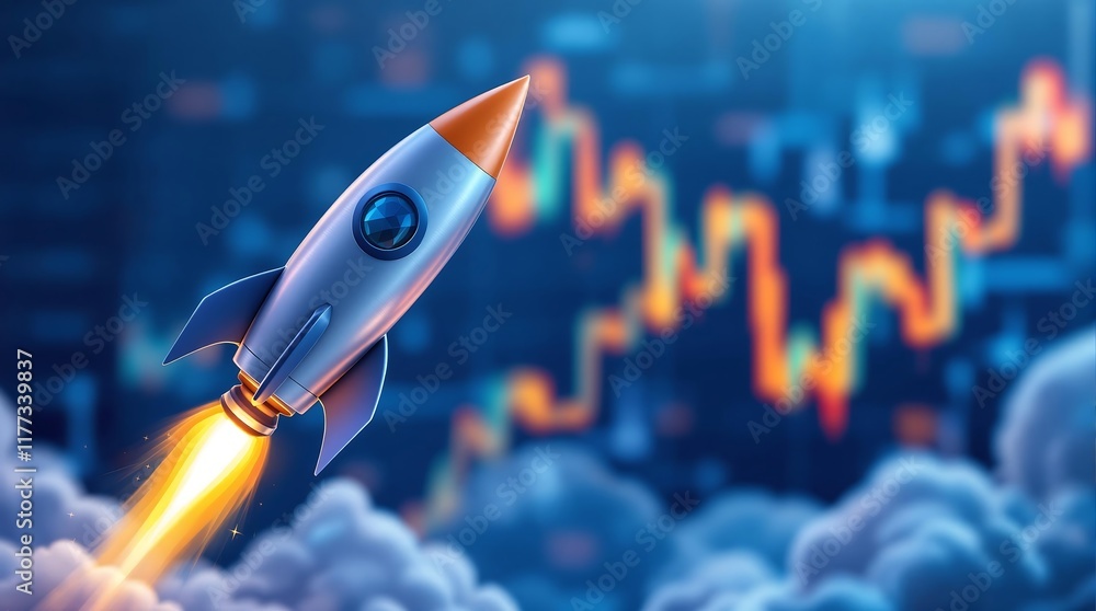 Rocket Launching in Front of Stock Chart, Symbolizing Rapid Growth in Stocks and Cryptocurrency Markets Rocket Launching in Front of Stock Chart, Symbolizing Rapid Growth in Stocks and Cryptocurrency Markets