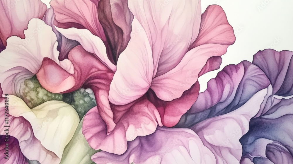 watercolor painting of pink and purple flowers watercolor painting of pink and purple flowers