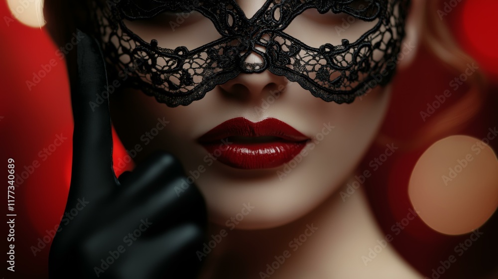 Elegant Woman in Venetian Mask and Red Lipstick | Chic Photography Elegant Woman in Venetian Mask and Red Lipstick | Chic Photography