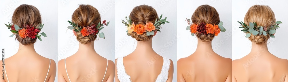 Naklejka premium Elegant Floral Hair Accessories for Weddings and Special Occasions in Various Styles