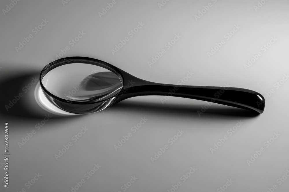 a black magnifying glass on a gray surface a black magnifying glass on a gray surface