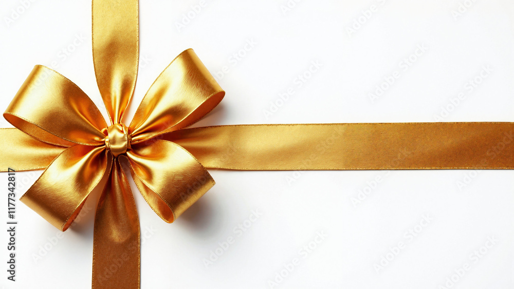 Luxurious Golden Ribbon on White: Elegant Celebration Symbol for Weddings, Gifts, and High-End Packaging Design Luxurious Golden Ribbon on White: Elegant Celebration Symbol for Weddings, Gifts, and High-End Packaging Design