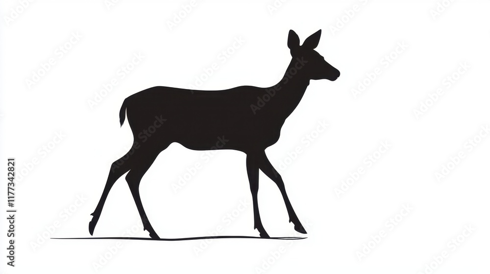 Fototapeta premium Elegant Black Silhouette of a Doe Walking Wildlife Nature Graphic Design