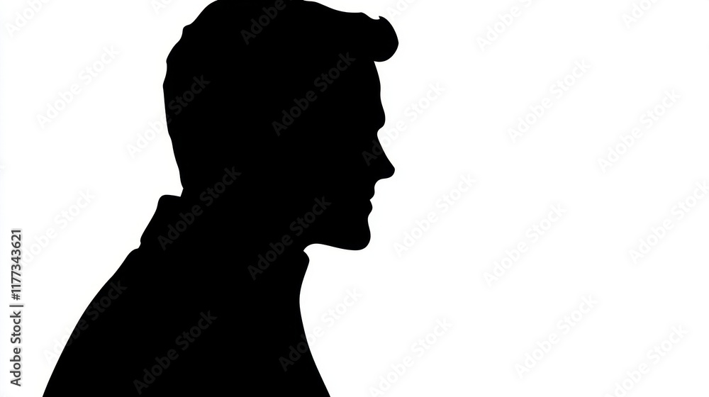 Profile Silhouette of a Man Strong Jawline Dark Hair Male Headshot Black and White Profile Silhouette of a Man Strong Jawline Dark Hair Male Headshot Black and White