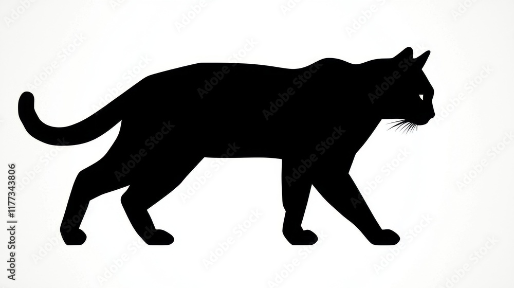 Obraz premium Elegant Black Cat Silhouette Walking Graphic Illustration