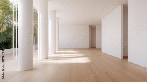 Wallpaper Mural Minimalist 3D Rendered Living Room: A Modern Stock Photo for Stylish Interiors and Design Inspiration Torontodigital.ca