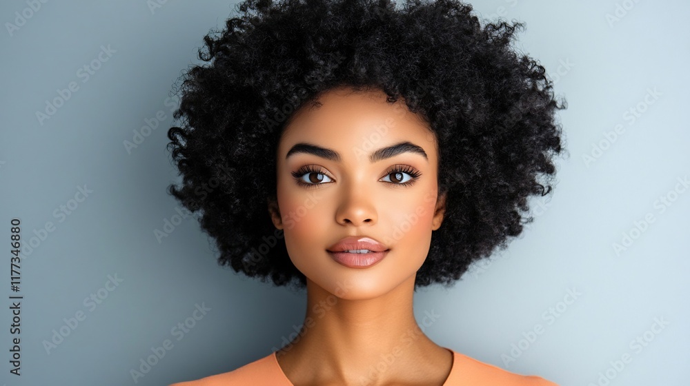 Captivating Afro-Textured Beauty Portrait in Vibrant Studio Setting Captivating Afro-Textured Beauty Portrait in Vibrant Studio Setting