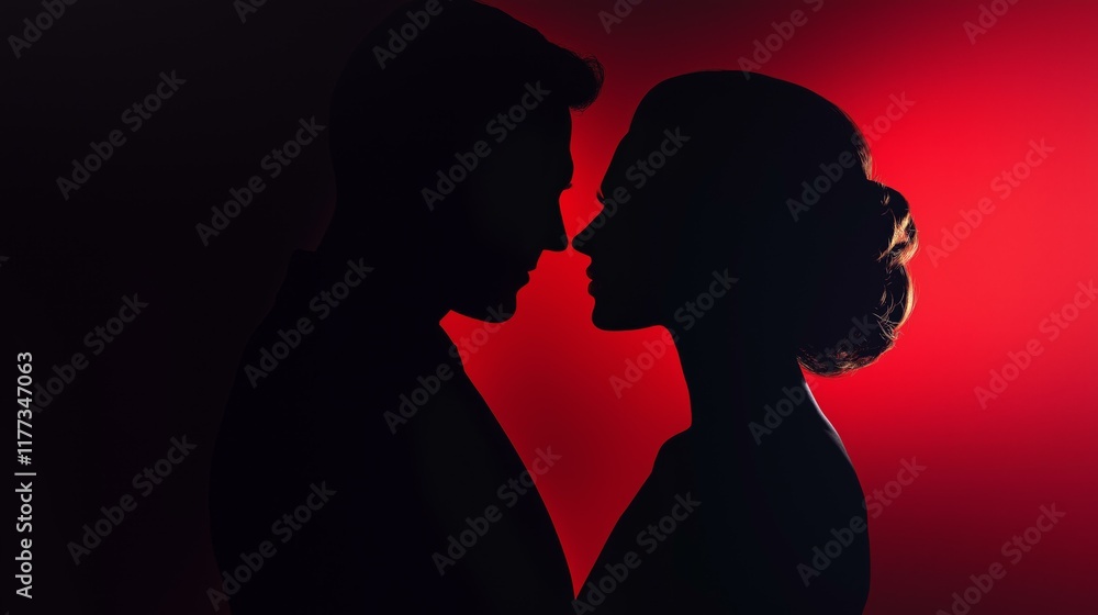 Romantic Silhouette of Couple Kissing Romantic Silhouette of Couple Kissing