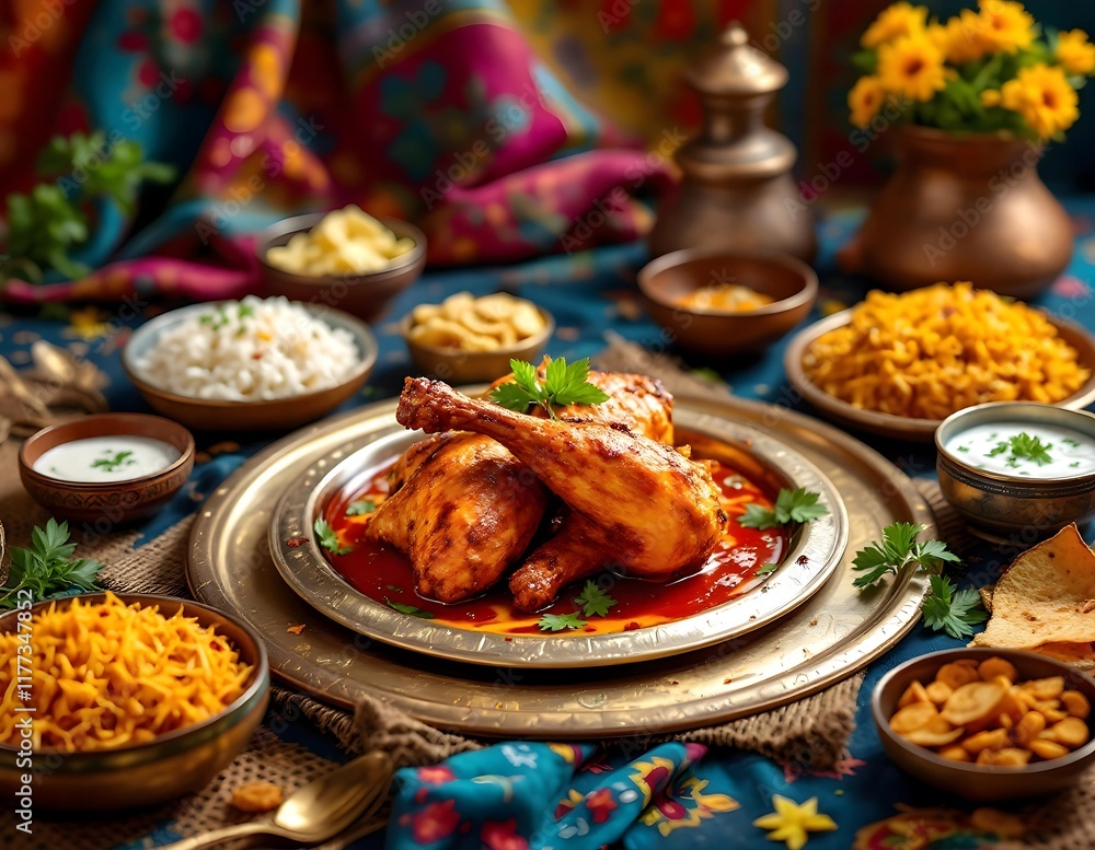 Indian Tandoori Chicken with Aromatic Rice and Spices Indian Tandoori Chicken with Aromatic Rice and Spices