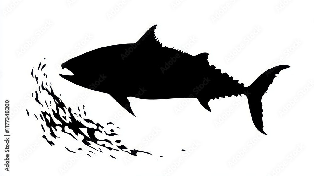Obraz premium Powerful Silhouette of Tuna Fish Leaping Water Splash Graphic Design