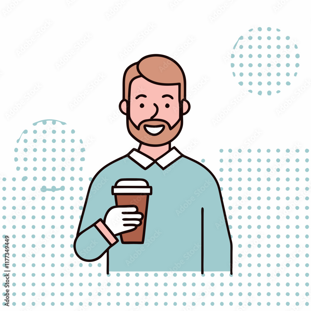 Man holding coffee cup in minimalist line art, relaxation concept Man holding coffee cup in minimalist line art, relaxation concept