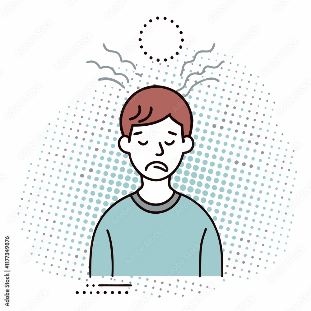 Stressed man in minimalist line art, mental health and emotions concept Stressed man in minimalist line art, mental health and emotions concept