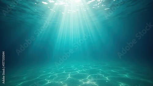 A serene underwater scene with clear blue water sunlight streaming down