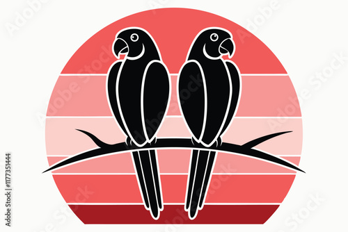 Parrot Couple on Branch in Minimal Style Vector Illustration