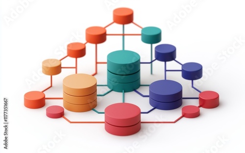 A colorful, abstract representation of data storage and connections, illustrating a network of databases and relationships.