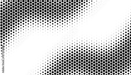 Smooth transition of hexagon pattern. Modern technology background. Black and white vector Format Illustration. 