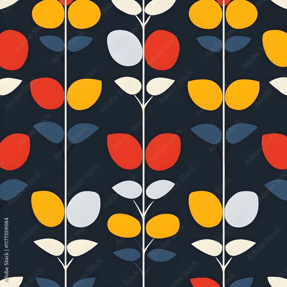 Fototapeta premium Colorful abstract pattern, Vibrant geometric design, Bold organic shapes, Modern minimalist pattern, Mid-century modern design, Scandinavian inspired pattern