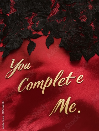 Elegant Red Lace Valentine's Card with 'You Complete Me' photo