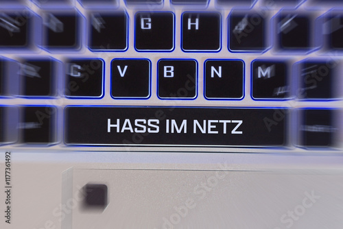 Canvastavla Tastatur mit der Aufschrift HASS IM NETZ (Symbolbild, Composing)