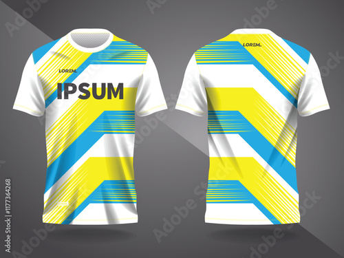 blue yellow abstract background and pattern for sport jersey design and mockup. front and back view template