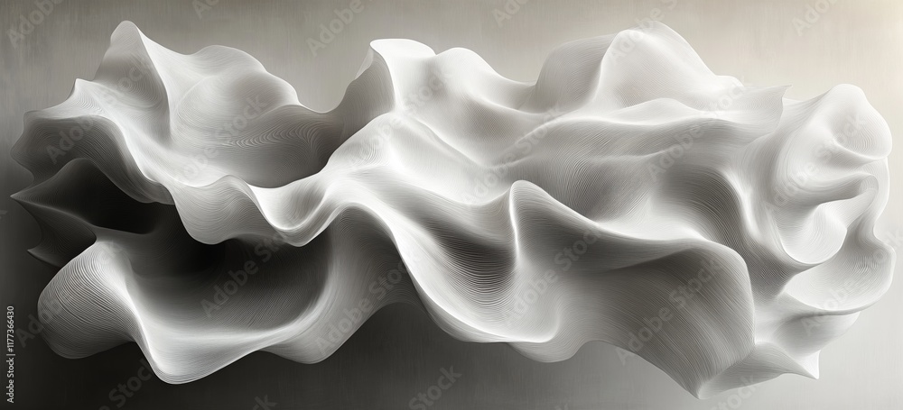Obraz premium Fluid white abstract waves on neutral background