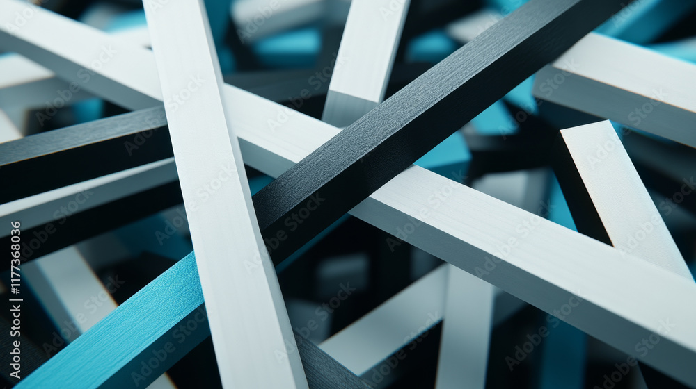 Fototapeta premium Interwoven abstract lines in blue, black, and white