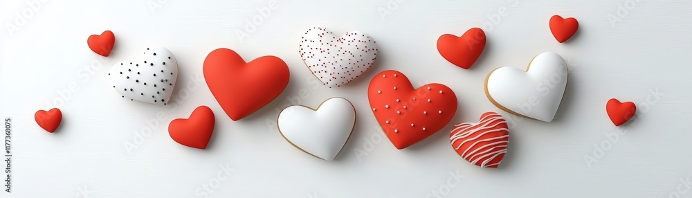 Fototapeta premium Colorful Heart Shapes in Various Patterns on a Soft Background for Valentine’s Day Celebration
