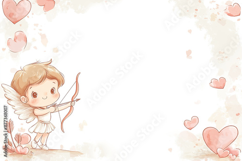 Cute drawing cartoon cupid for Valentine`s Day card. photo