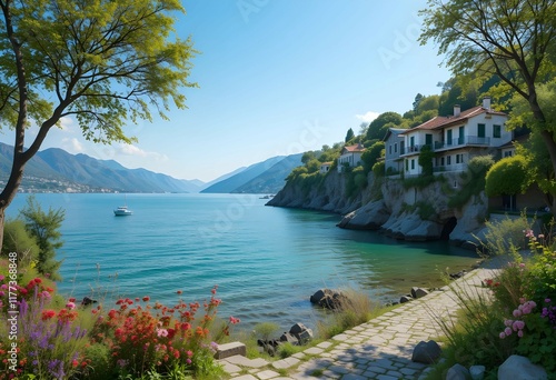 A beautiful river pass residence, blue sky, beautiful sea and natural paintings