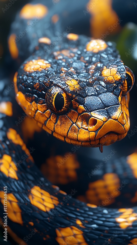 Detailed Snake Macro Close-Up Blue Orange Vibrant Stunning Artistic View Photo Detailed Snake Macro Close-Up Blue Orange Vibrant Stunning Artistic View Photo