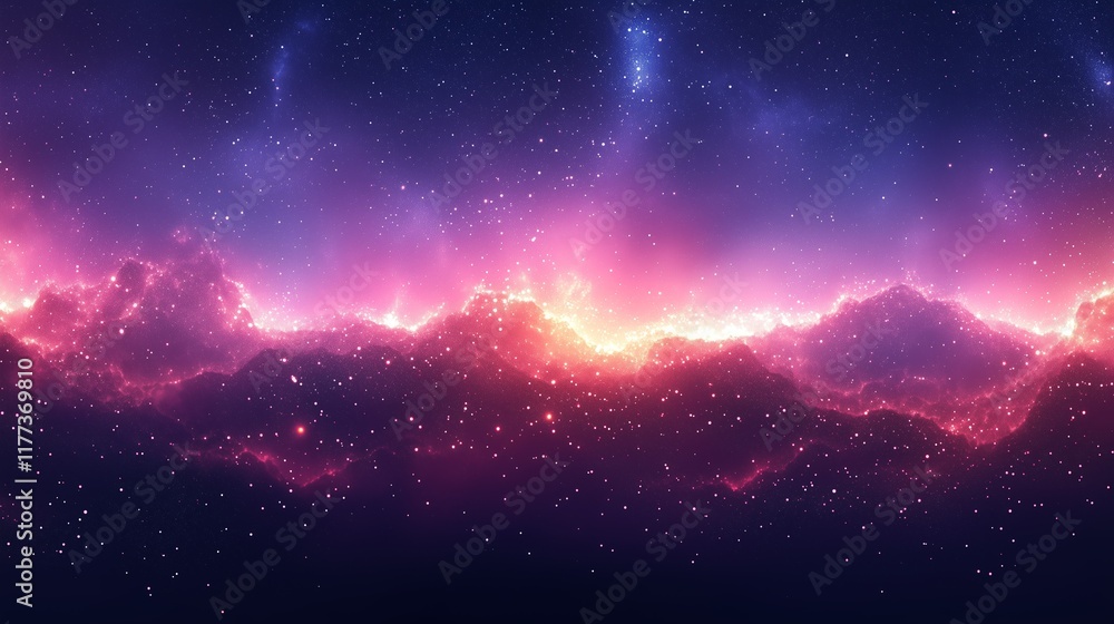 Fototapeta premium Ethereal nebula cosmic stars. Purple pink galaxy, shining clouds, starlight background.