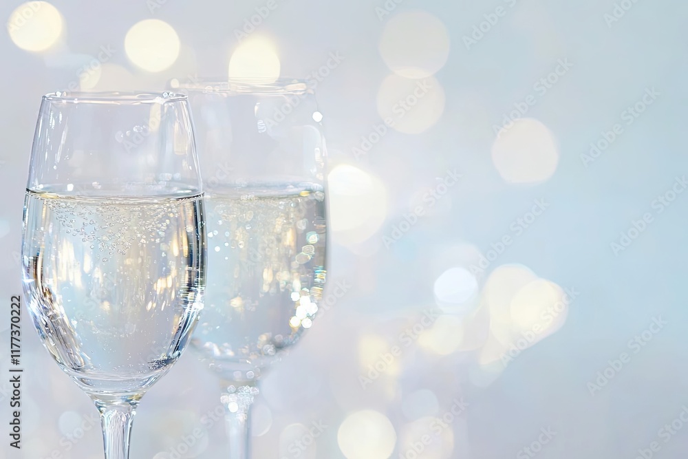 Two Champagne Flutes Sparkling Against A Soft Background Two Champagne Flutes Sparkling Against A Soft Background