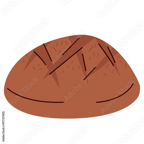 Dark Rye Bread Loaf Isolated on White Background, Traditional Rustic Bakery Bread. Dark rye bread loaf with a dense texture isolated on white background. Traditional rustic bakery bread 