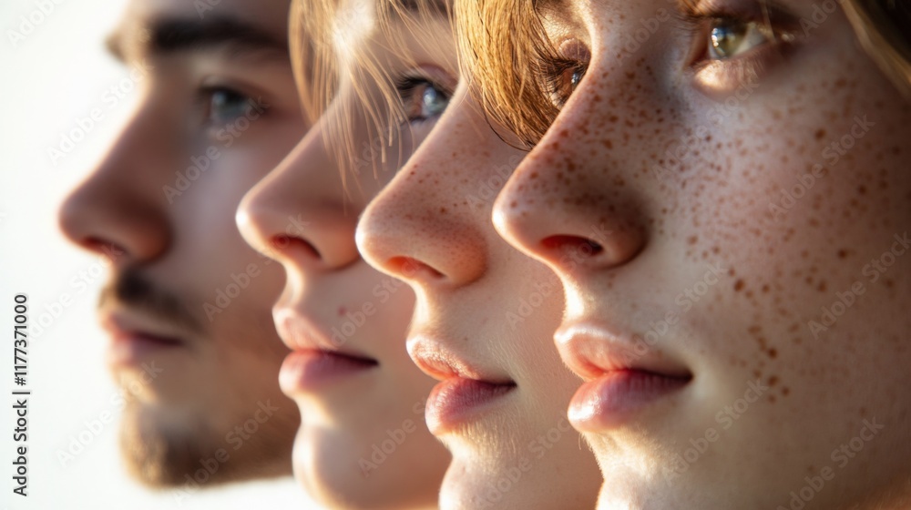 four people shown in profile view four people shown in profile view