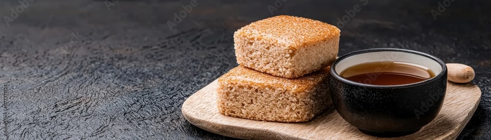 Delicious Honey Cake and Aromatic Tea on Rustic Wooden Board for Cozy Moments Delicious Honey Cake and Aromatic Tea on Rustic Wooden Board for Cozy Moments
