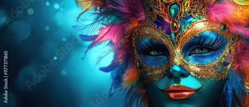 Wallpaper Mural Mysterious Woman in Ornate Venetian Carnival Mask with Colorful Feathers Torontodigital.ca
