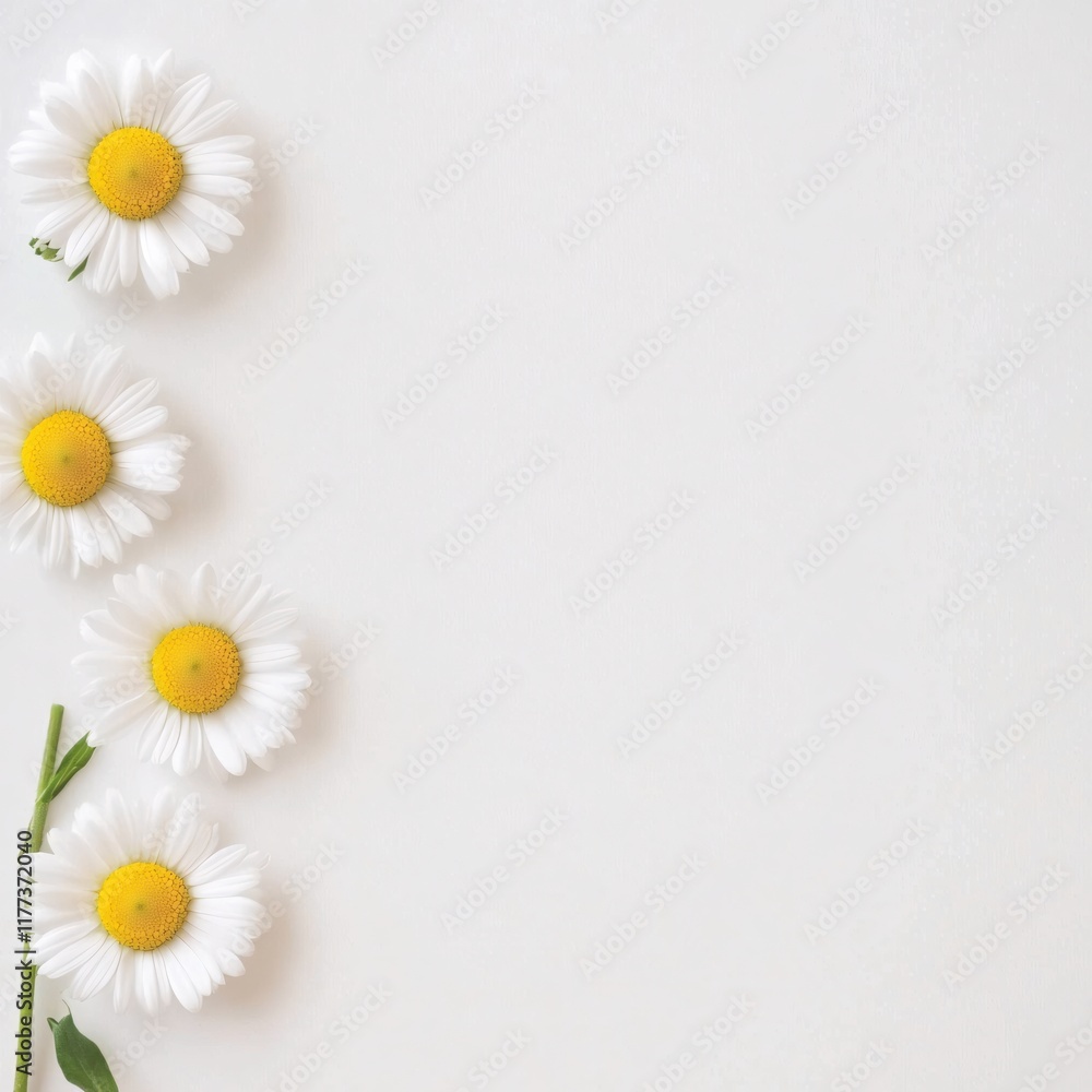 Fototapeta premium Vibrant Daisies on White Background in Minimalistic Floral Arrangement for Decor