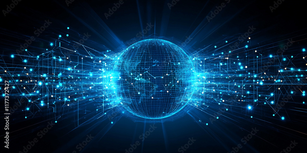 Fototapeta premium Digital representation of a glowing world interconnected by networks