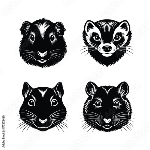 Domestic Mammal animal head vector silhouette bundle